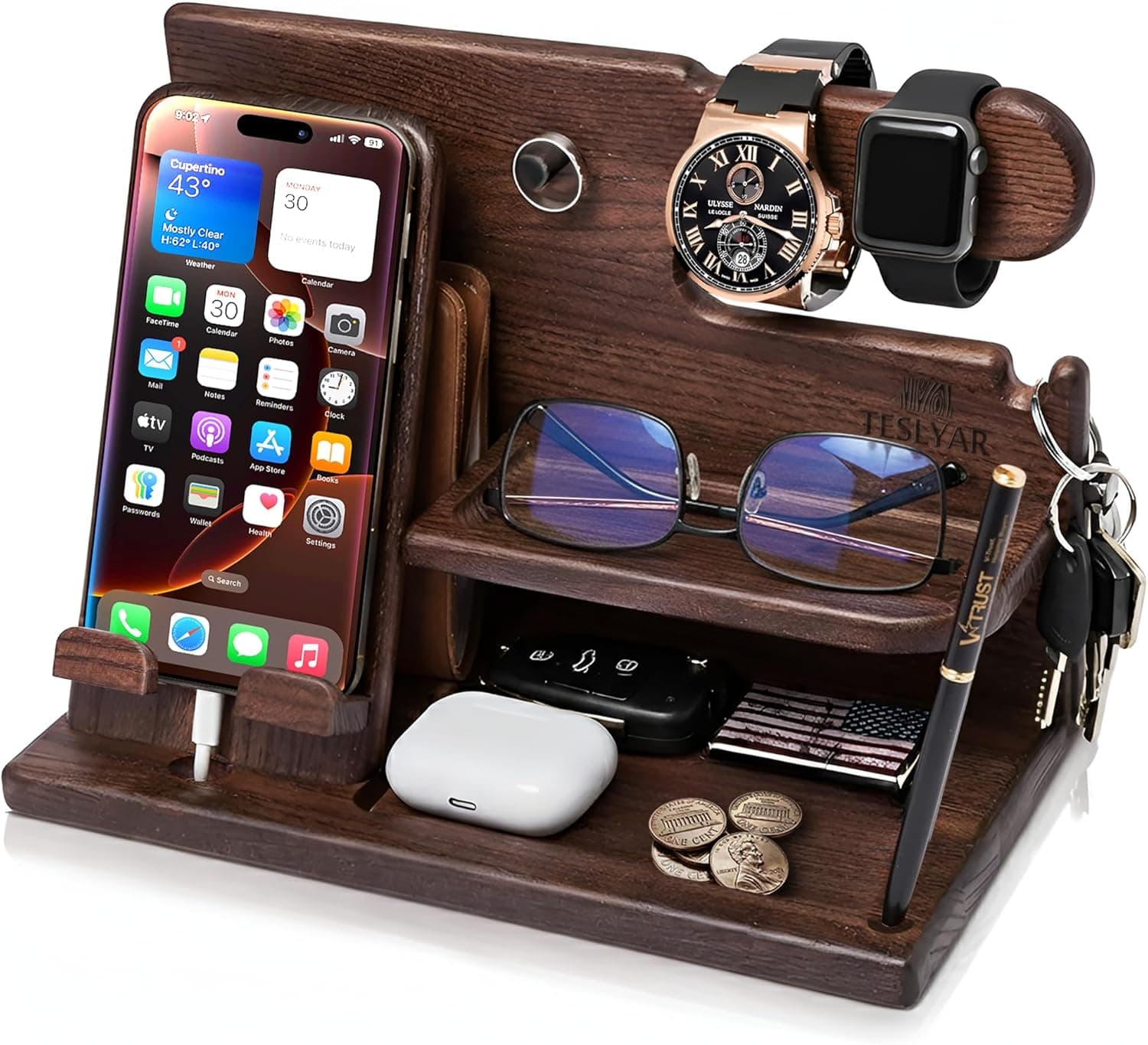 Phone, Key & Watch Nightstand Organizer Tray - Halal gift for Muslim men